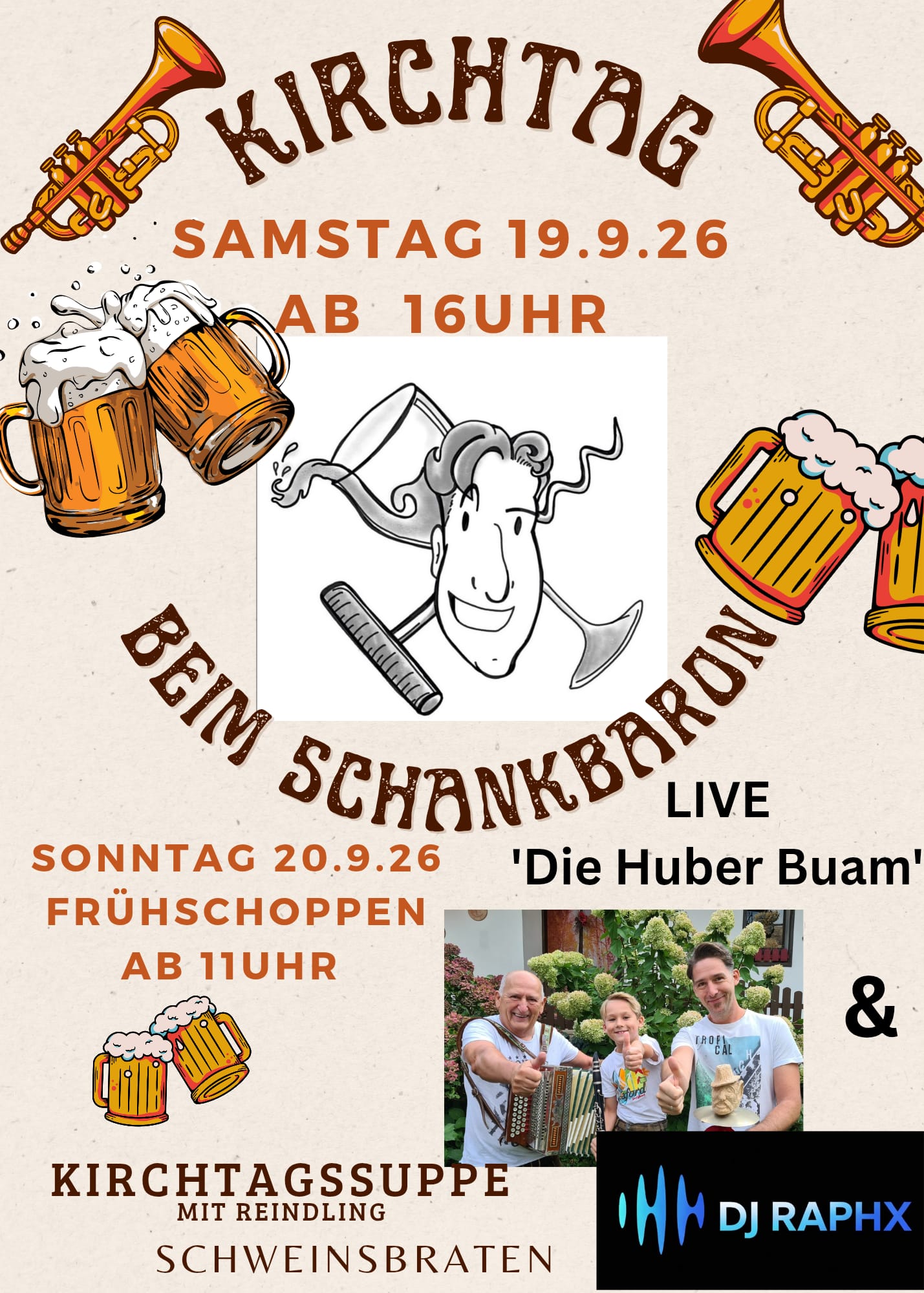 Kirchtag beim Schankbaron – Samstag 19.9. ab 16Uhr, Sonntag 20.9. Frühschoppen ab 11Uhr